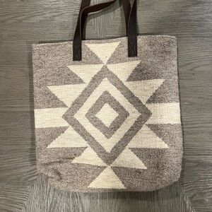 Geometric Patterned Tote Bag - Brown and Cream